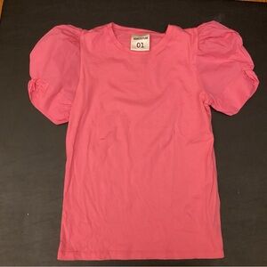 Sezane Couture Pink Puff-Sleeve Short Sleeve Tee